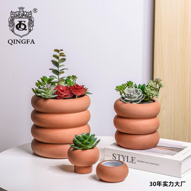 Red Pottery Pot Customized Red Clay Pot Breathable Cylindrical Stoneware Decorative Ornaments Self-Absorbing Flower Pot Wholesale |