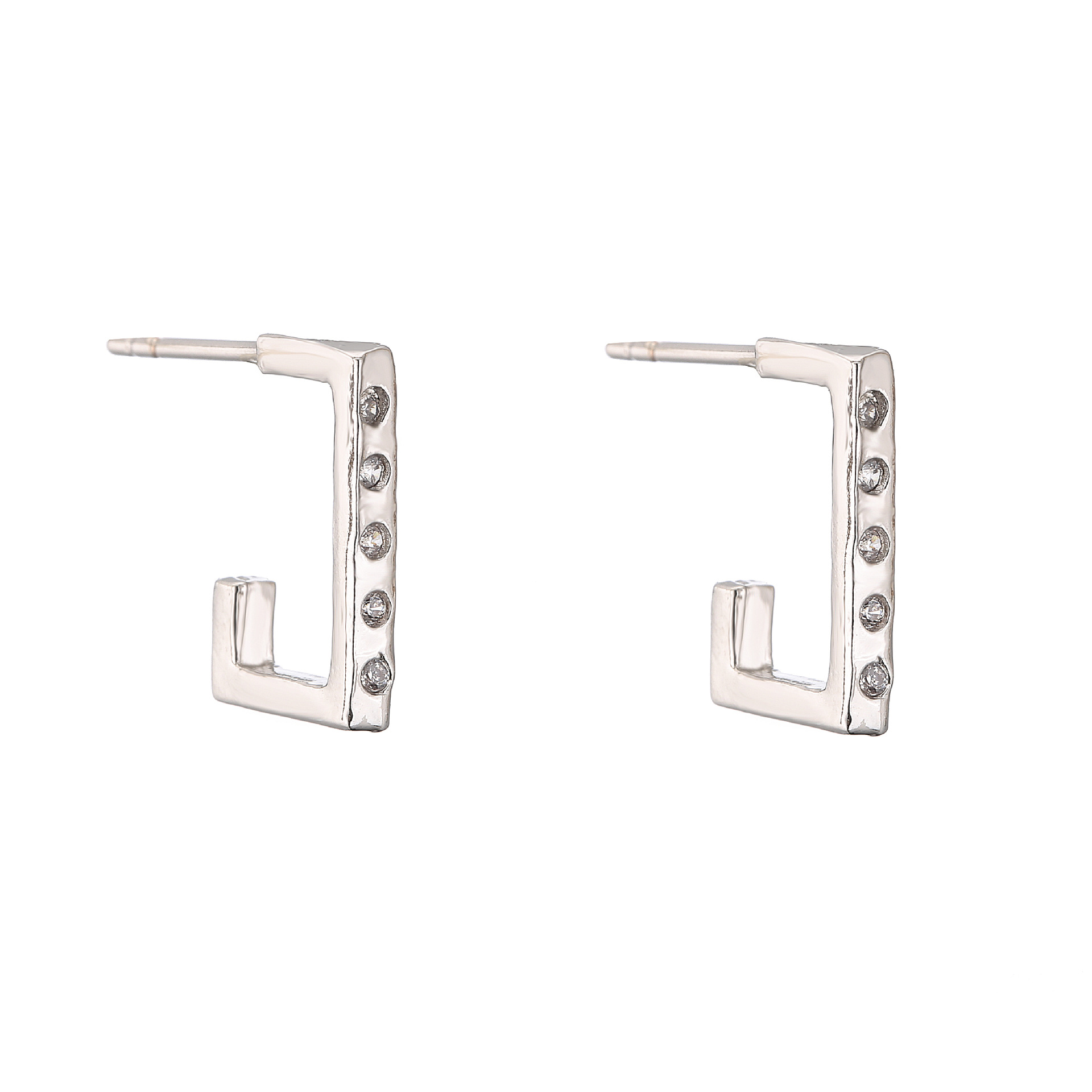 Micro-Inlaid Zircon Flower Rectangular Round Shape Stud Ring Brass Earrings