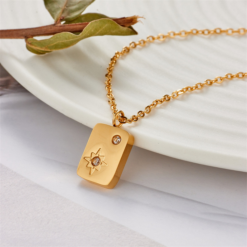 Fashion Six-pointed Star Zircon Geometric Square 18k Gold Plated Pendant Stainless Steel Necklace display picture 1