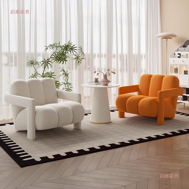 Simple Cream Style Single Sofa Chair Designer Living Room Bedroom Balcony Home Small Apartment Light Luxury Leisure Chair Network