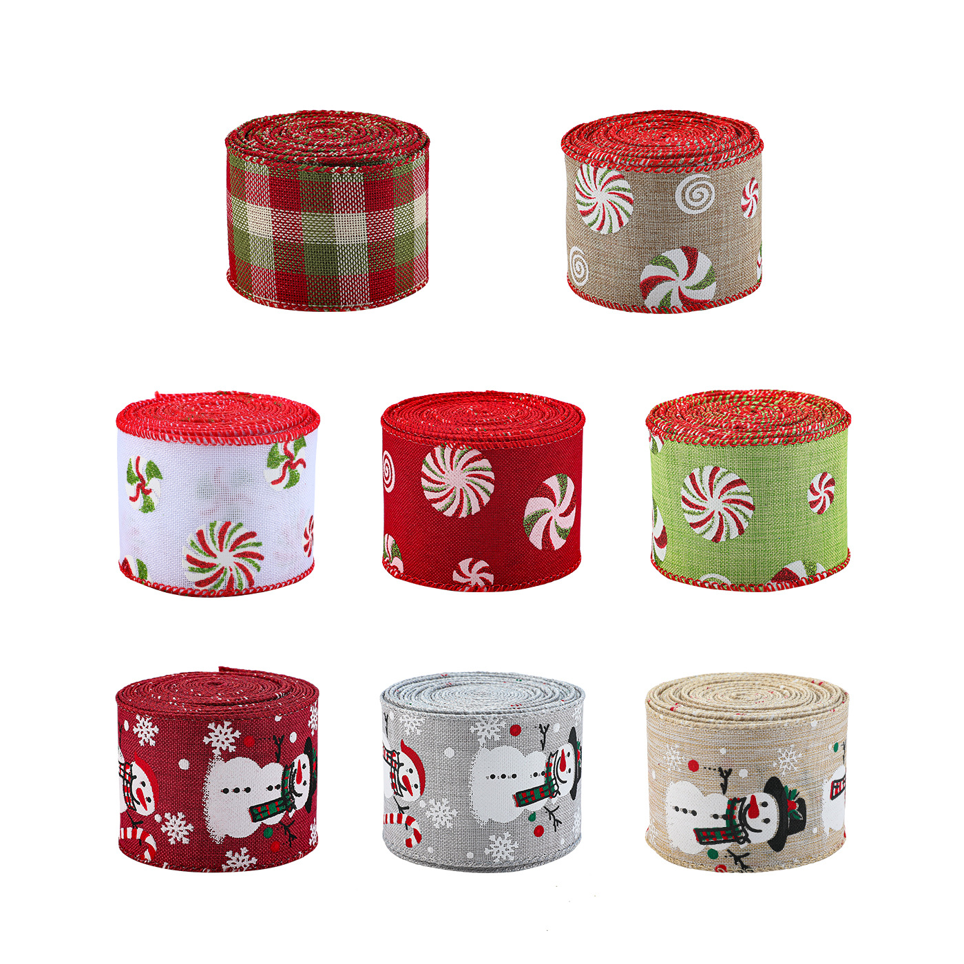 Cintas de Navidad de dibujos animados coloridos muñecos de nieve dulces lino impresión cinta de árbol de Navidad guirnalda regalos arco decoración