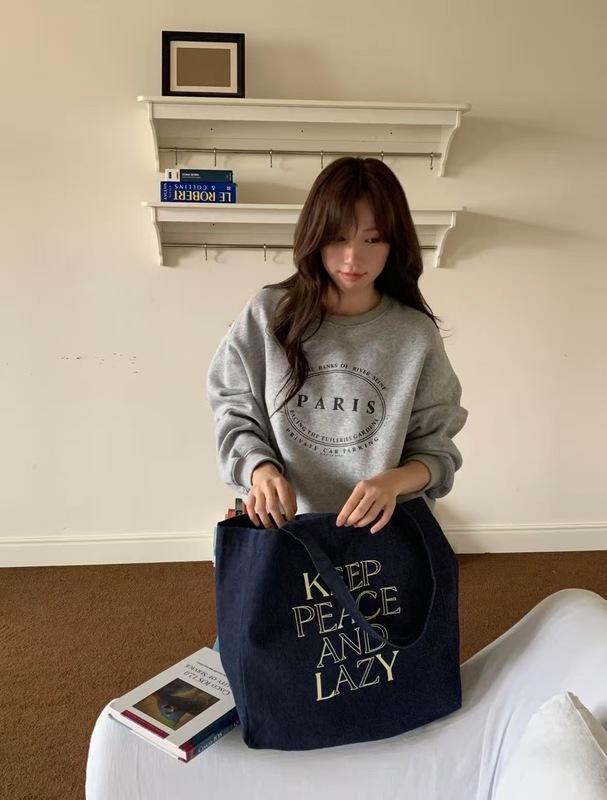 牛仔布大容量托特包女简约字母刺绣单肩包女休闲办公电脑包收纳包|undefined
