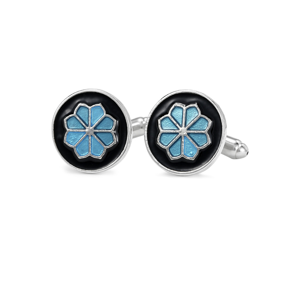 Hochwertige französische Manschettenknöpfe mit blauem Muster, Manschettenknöpfe aus Legierung, Retro-Muschelmanschetten, Business-Herrenhemdknöpfe auf Lager_voghion.com