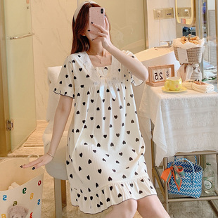 Nightgown for Women Summer Cute Princess Style New Spring and Summer Style Japanese and Korean Sweet Loose Short-sleeved Peach Heart Can Be Worn Outside Home Clothes