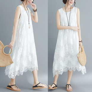 8920 Real Shot Spot 2021 Summer New Solid Color Lace Artistic All-match Slimming Plump Size Dress