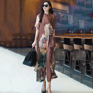 24 New Fashion Cardigan Printed Wide-Leg Pants Suit Elegant Loose Slimming Plus Size Artistic Mom Outfit for Women