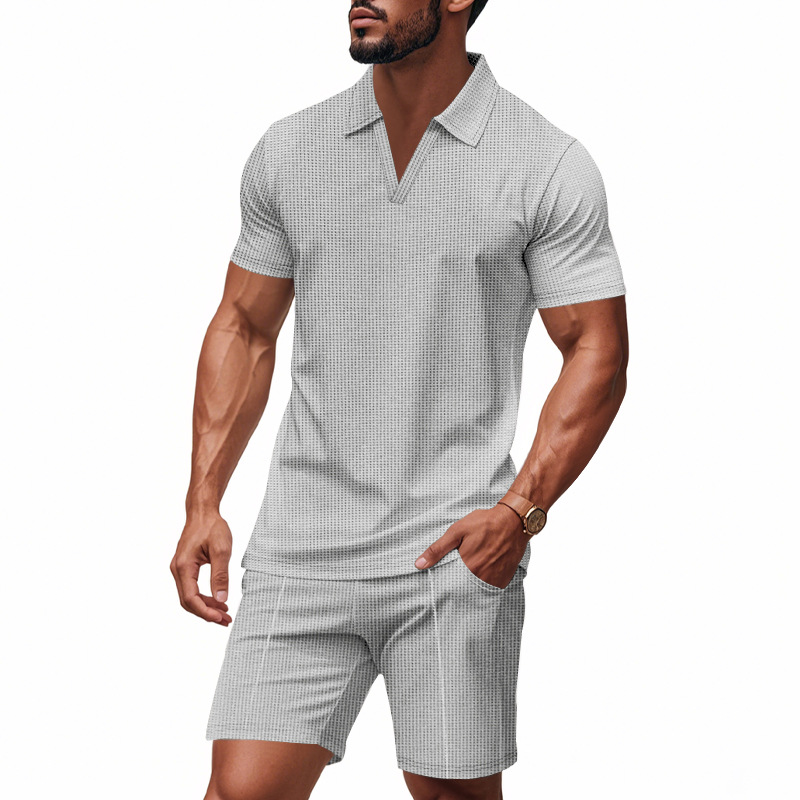 2025 Amazon Cross-border para hombre verano nuevo oversize pesado waffle solapa Polo traje de manga corta
