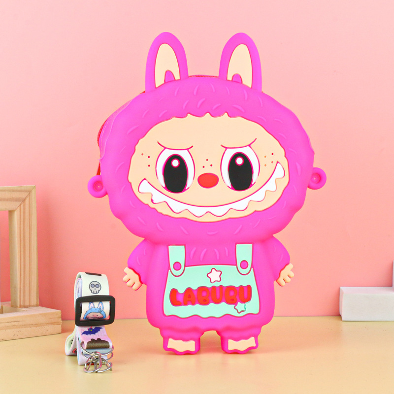 Labubu シリコーン携帯電話バッグ漫画かわいい誕生日ギフト弓シリコーン小銭入れハイエンドクロスボディバッグ|undefined