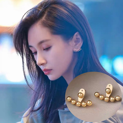 Wang Ziwen's same style back-hanging metal earrings  high-end design earrings niche bean earrings earrings silver