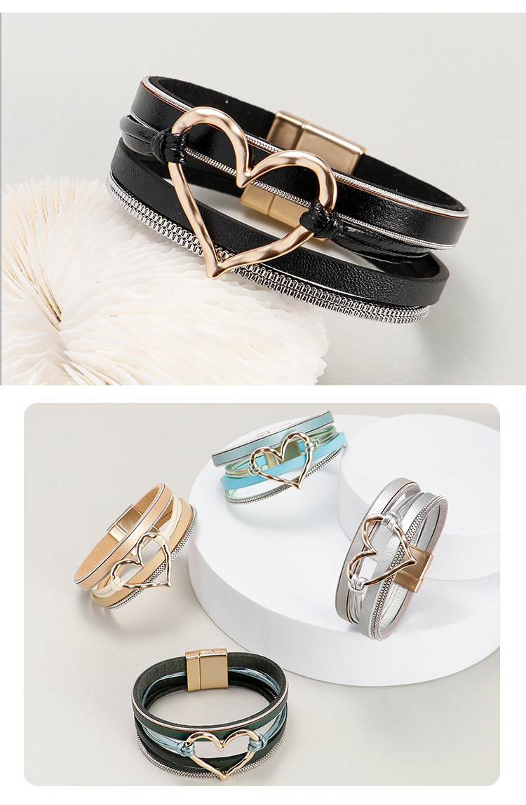 Fashion Heart Shape Pu Leather Alloy Knitting Womenu0027S Bracelets