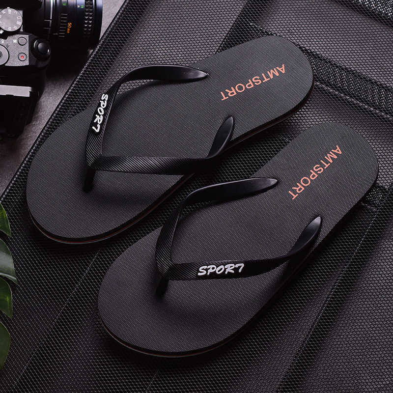 Cool Road Straight Flip Flops Men's Summer Non-Slip Sandals and Slippers Men's Pinch Trendy Rubber Wear-Resistant Outer Wear Beach Shoes
