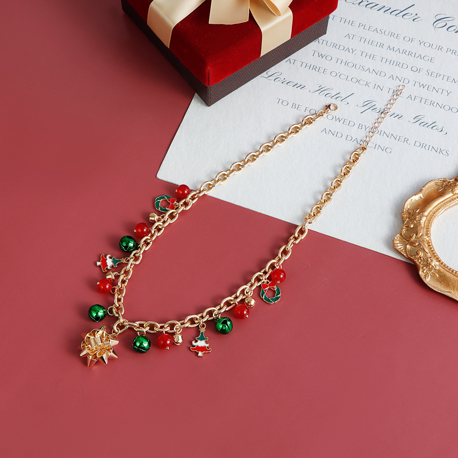 bijoux élément de Noël accessoires fleurs tridimensionnelles cloches colorées collier de personnalité simple et créatif pour femmes_voghion.com