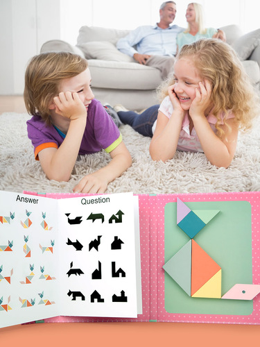 New Pink Magnetic Tangram Cross-border Children's Early Education Wooden Toys Teaching Aids Development Intellectual Puzzle Puzzle Board