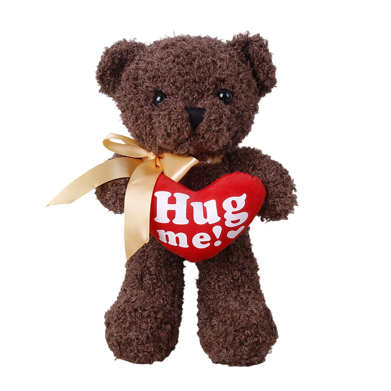 Oso de Peluche con Corazón, Poliéster y Algodón PP, Peluche Corto, para Regalo de Boda