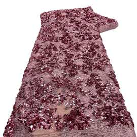 外贸t台走秀蕾丝底珠管亮片叠片刺绣面料舞台服晚礼服diy辅料Lace