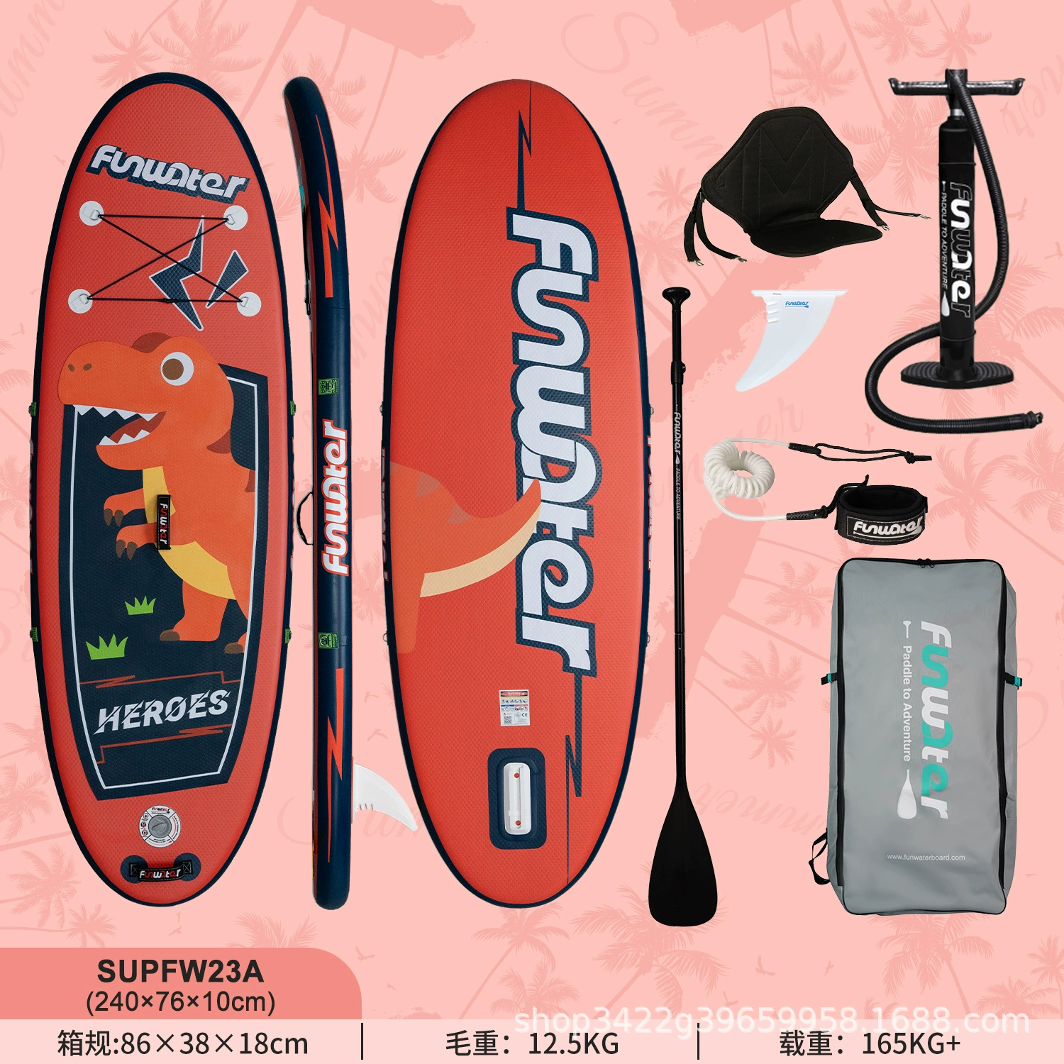 Надувная SUP доска (Inflatable), размеры 240–350×76–84×10–15 см, drop‑stitch, противоскользящая дека