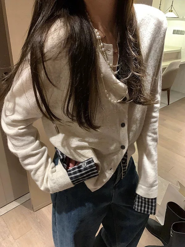 Muzilianの新しいスプライスフェイクツーピースニットセーターカーディガンセータージャケット、女性用、韓国スタイル、シンプルで多用途、シャツスリーブ|undefined