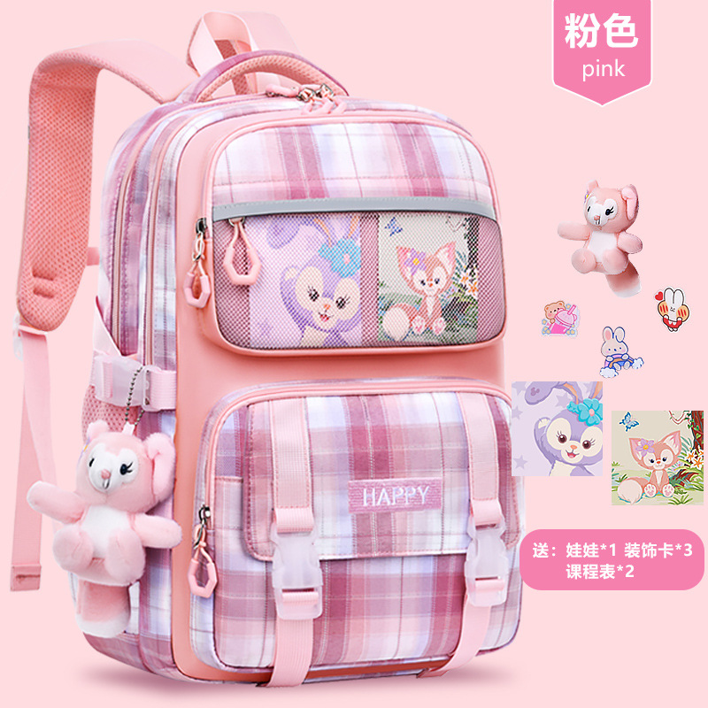 Mochilas escolares rosas + muñecas + 3 pegatinas decorativas + 2 tarjetas de curso