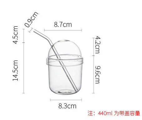 Taza de paja de vidrio de borosilicato con tapa de gran capacidad ins Wind Star taza de agua taza de jugo de leche de desayuno