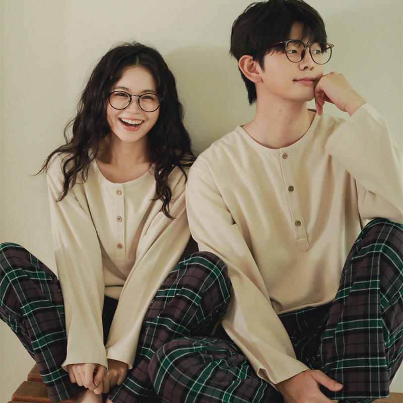 Eternal 69 - Couple's Pajamas for Women, Spring and Autumn, Pure Cotton Brushed Fabric, Men's Autumn and Winter, Large Size, All-Cotton, Unprinted Loungewear