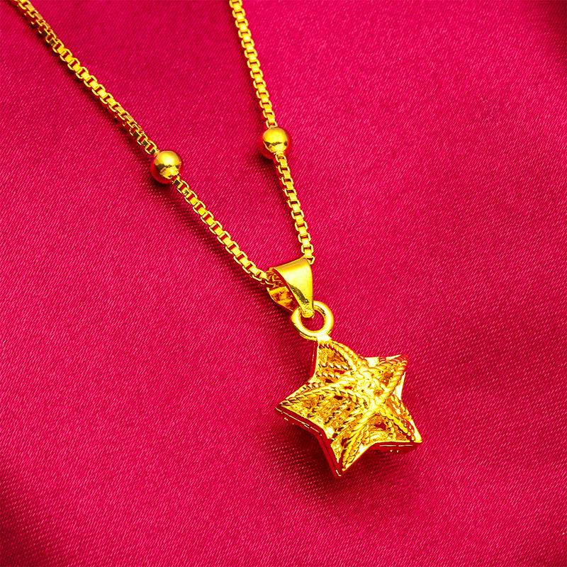 Unisex Schmuck Mode gold fünfzackigen Stern Halskette Box Kette Paket Perle Kette_voghion.com