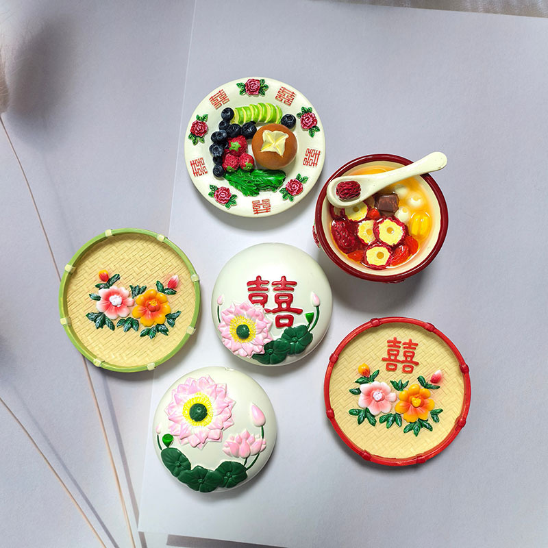 新款仿真树脂冰箱贴创意食玩家居磁力贴3d立体美食吸铁石婚庆喜盘
