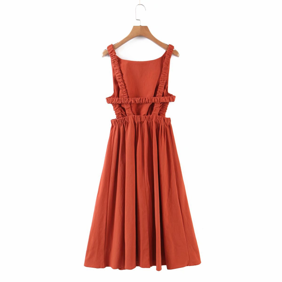 solid color halter sling elastic waist hollow dress  NSAM55377