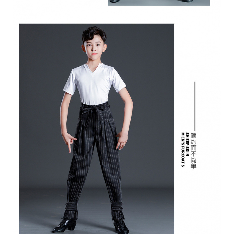 White v-neck short-sleeved top + striped pants