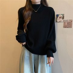 大码坑条半高领打底衫女秋冬季新款宽松遮肉显瘦保暖长袖上衣女装