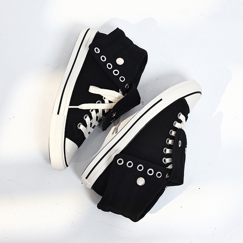 2026 new high-top canvas shoes, simple American-style niche design, double-layer high-top flip-top shoes, versatile