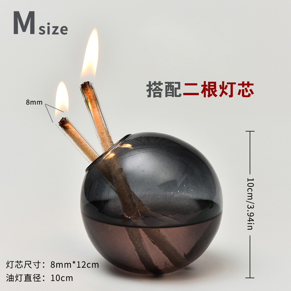 Lámpara de aceite de vidrio esférica creativa de color grande decoración candelabro simple lámpara de mantequilla de escritorio doméstica moderna sin humo