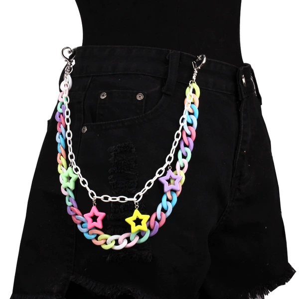 White chain double layer five-pointed star pants chain