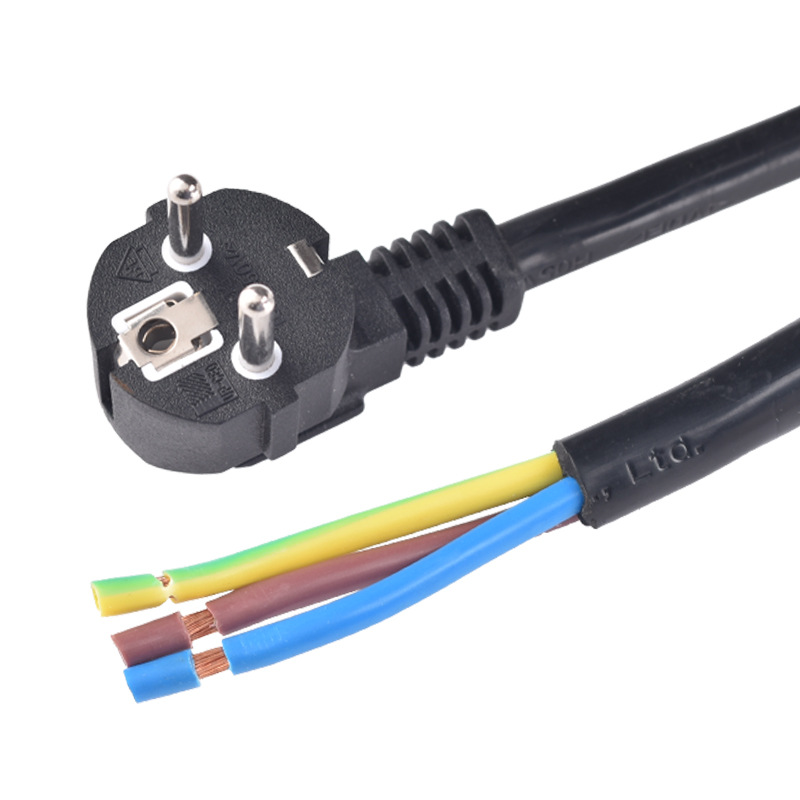 厂家供应欧规插头电源线 90度弯头三芯欧式延长线