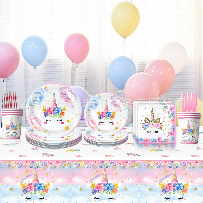 Amazon Flower Unicorn Paper Tray Paper Cup Children's Day Party Tableware Birthday Decoration Father's Day Holiday Arrangement