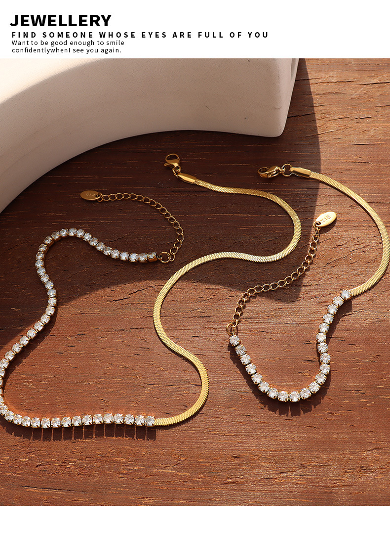 Lady Titanium Steel Zircon Bracelets Necklace