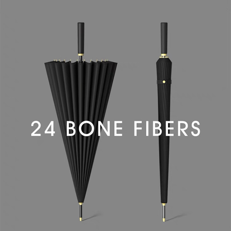 Long Handle Umbrella 24-Bone Oversized Double Men's and Women's Business Automatic Straight Umbrella High-End Colorful Leather Handle Anti-Storm Umbrella