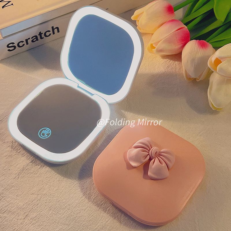 Makeup mirror portable small mirror women's portable led folding makeup mirror with light student dormitory light luxury advanced