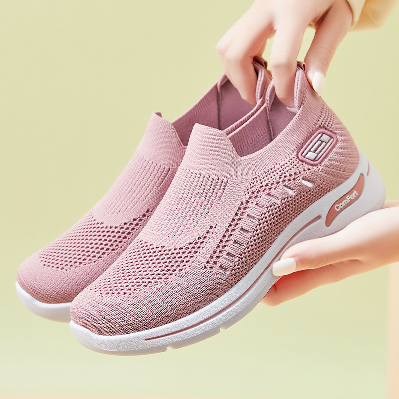 El Jin Seyuan| Zapatos de mujer zapatos casuales de tejido volador zapatos transpirables de suela suave zapatos de mamá zapatos de malla superficial