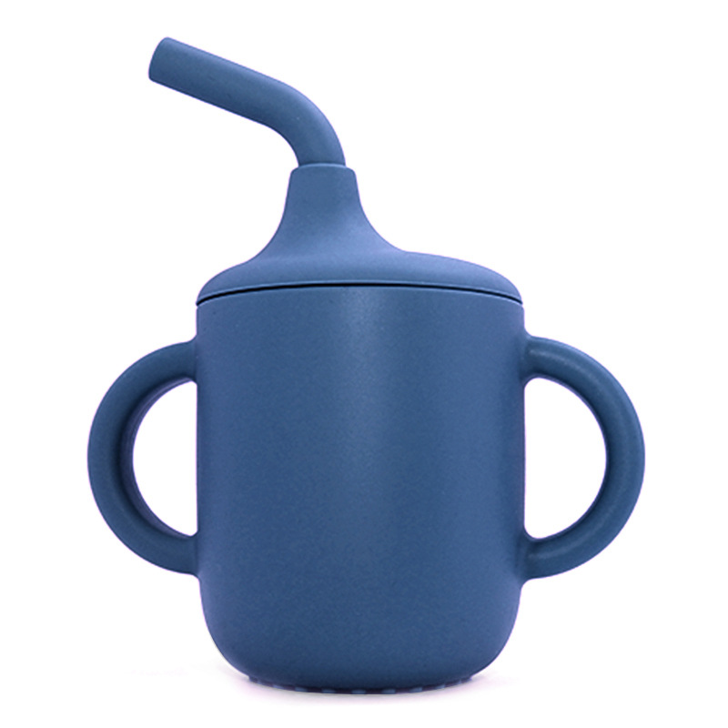 Taza de agua de silicona para niños, taza para aprender a beber, taza de agua con mango doble, taza de paja a prueba de caídas y fugas para bebés, taza de agua con dos orejas para beber directamente
