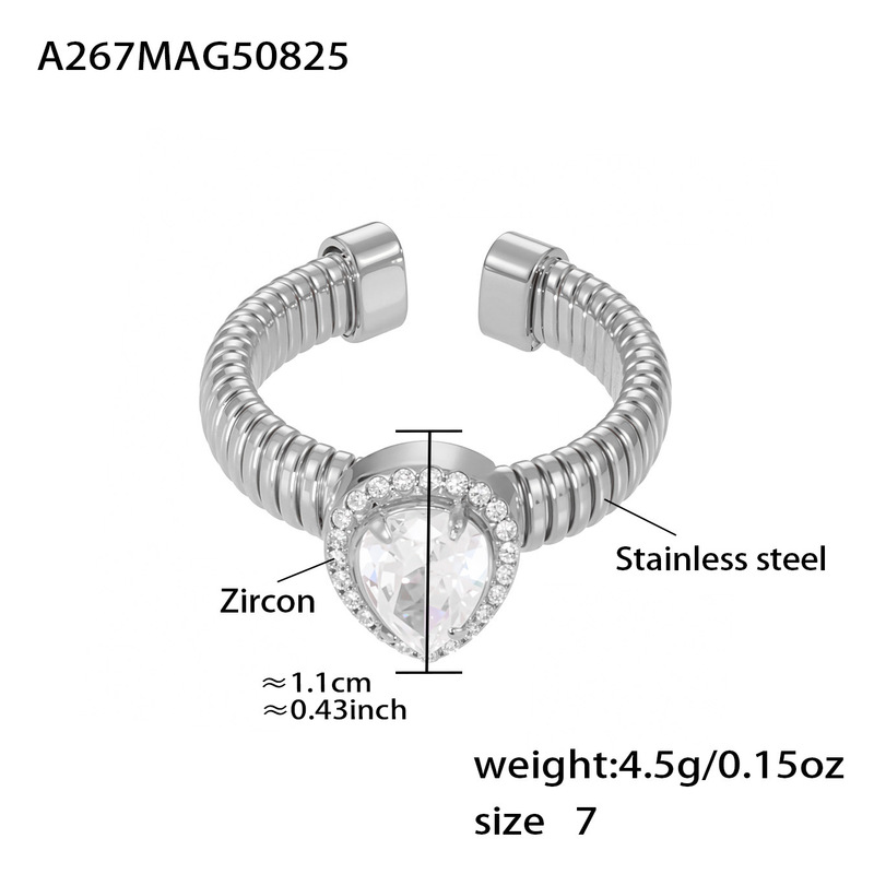 鑫艺鑫欧美跨境新款饰品5A锆石爱心开口戒指组合不锈钢18k镀真金|undefined