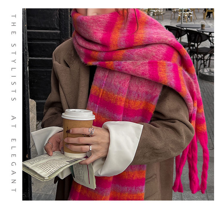 Striped Color Contrast Patchwork Scarf For Women Winter Shawl_voghion.com