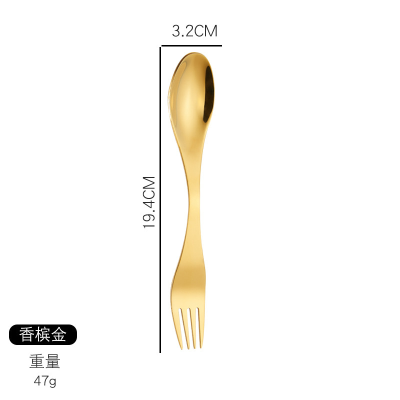 304ステンレス創意設計フォークスプーン一体食器学生屋外携帯二頭二合一ナイフフォークスプーン|undefined