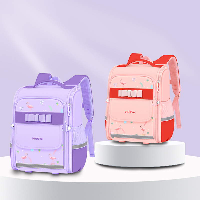 Mochila escolar de escuela primaria de gran capacidad, mochila para niños simple y ligera, 3-6 grados, protección de la columna de reducción de carga femenina