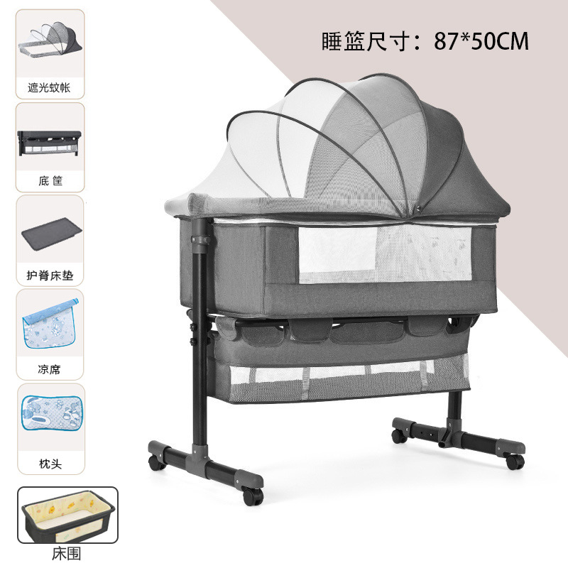 Cama cuna multifuncional para recién nacidos, extraíble con cama plegable, cama para juegos para bebés, mesa de pañales con rodillo