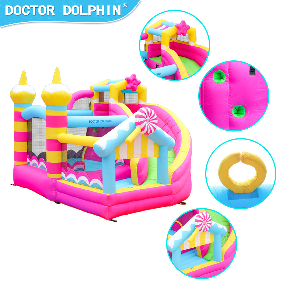 Doctor Delfín | Castillo inflable infantil con tobogán pequeño para uso en interiores y exteriores, mini educativo y portátil