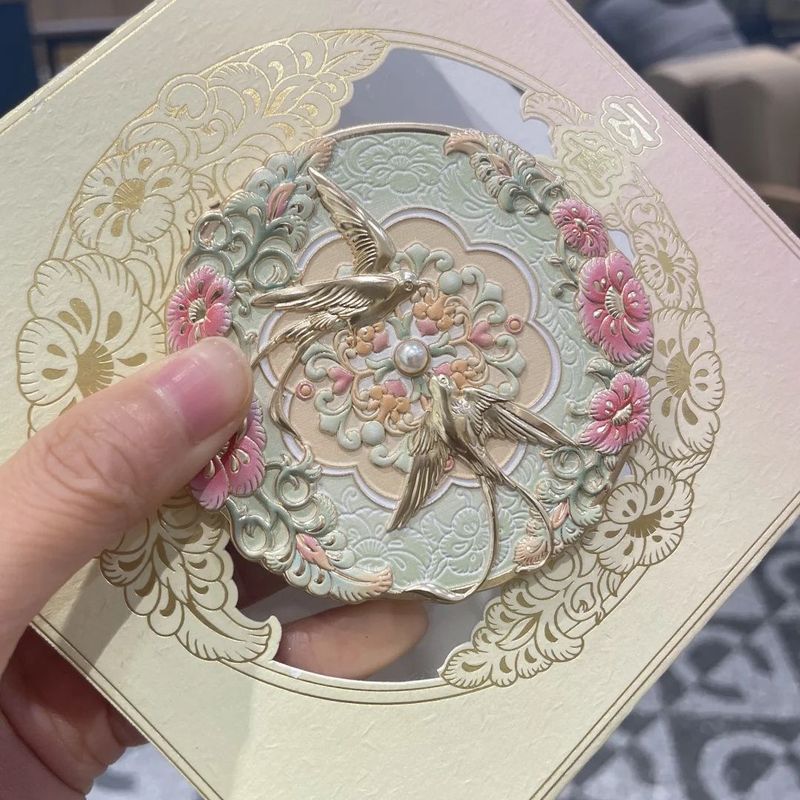 西安博物院物文创化妆镜云雀镜高颜值国风自制收藏宫廷化妆随身镜|undefined
