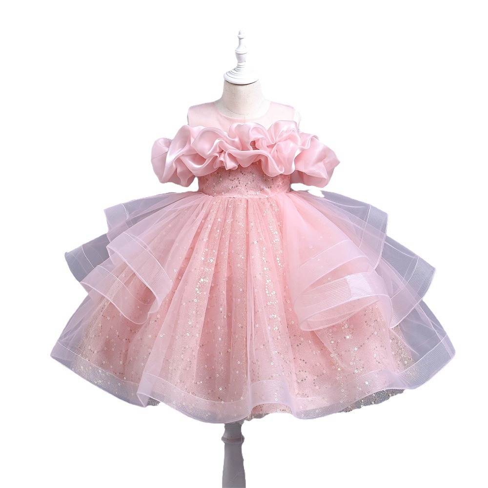Robe pour enfant Robe de princesse Robe pompadour à paillettes Costume enfant moyen Robe en gaze pour fille Robe enfant_voghion.com