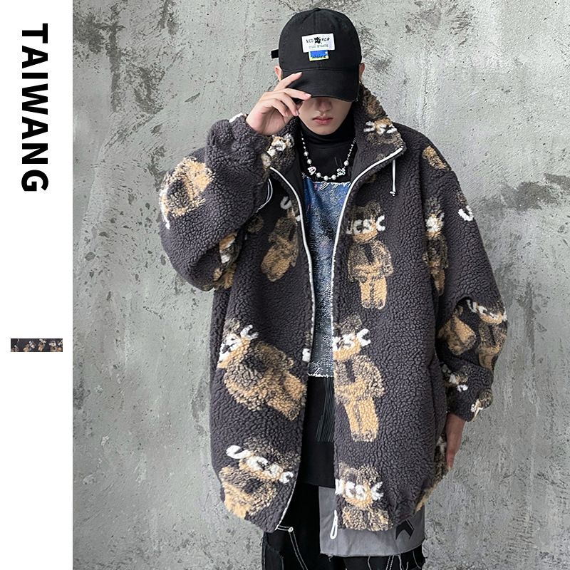 Thai King Men's Clothing | Trendy Lamb Wool Jacket Men's 2025 Autumn and Winter Robot Bear Jacket Loose Shoulder Cotton Jacket