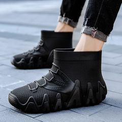 Cross-border short-style men's waterproof shoes, rubber boots for kitchen work, rain shoes & boots, non-slip overshoes—Korean-style, perfect for outdoor wear and international trade.