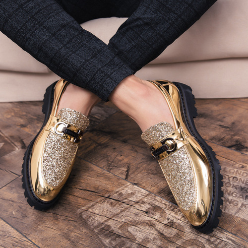 Bright leather shoes for spring and autumn new trend slip-on leather shoes 46 Korean casual hair stylist shoes fashionable moccasin-mino shoes